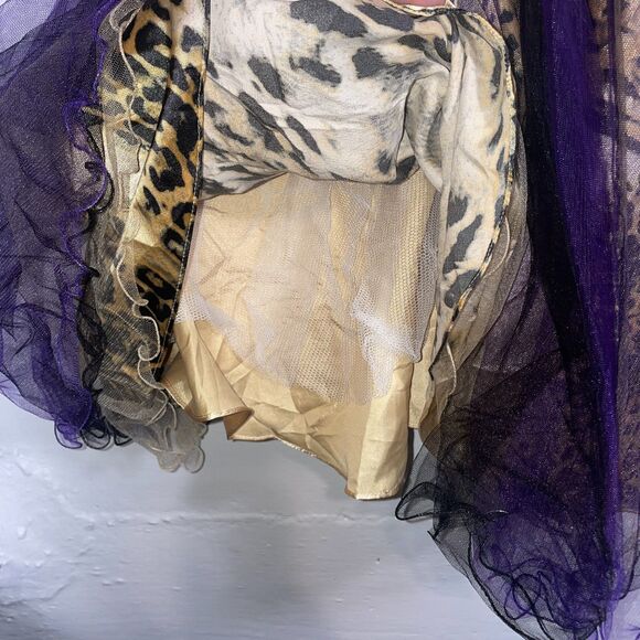 Night Scene Strapless Purple Leopard Print Party Dress M Tulle Beaded Fairy - Picture 4 of 10